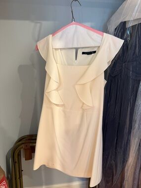 French Connection Cream Ruffle-Trim Mini Dress